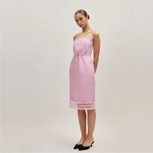 NWT Reformation Neena Linen Dress in Babygirl Pink Midi Lace Waist Tie Size 6